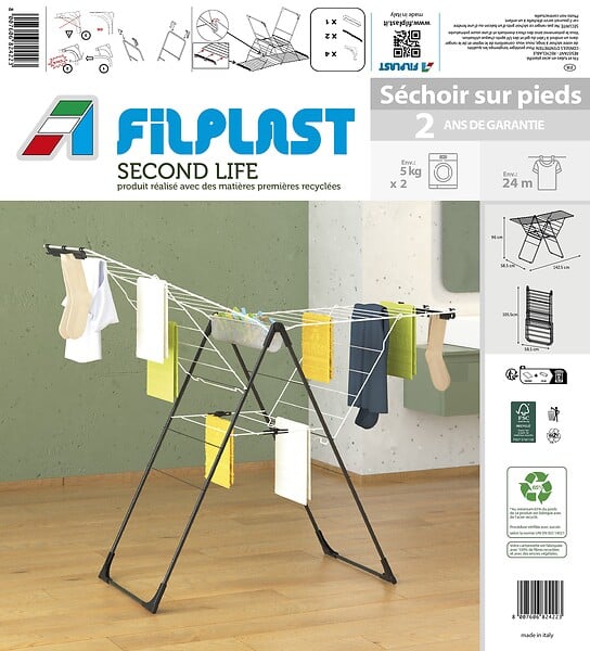 FILPLAST - Séchoir sur pieds - Acier plastifié - 24 m - large