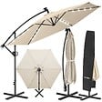 TECTAKE - Parasol à pied central déporté pivotant 360° en polyester beige led solaire 3,5x3,5 m - vignette