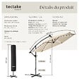 TECTAKE - Parasol à pied central déporté pivotant 360° en polyester beige led solaire 3,5x3,5 m - vignette