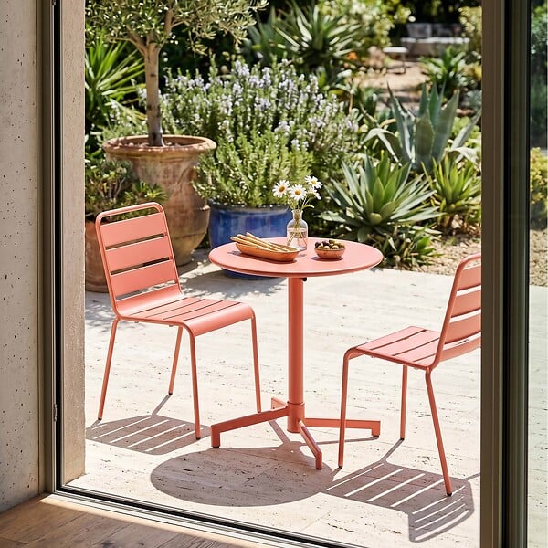 OVIALA - Ensemble table de jardin et 2 chaises en métal argile - Palavas - large