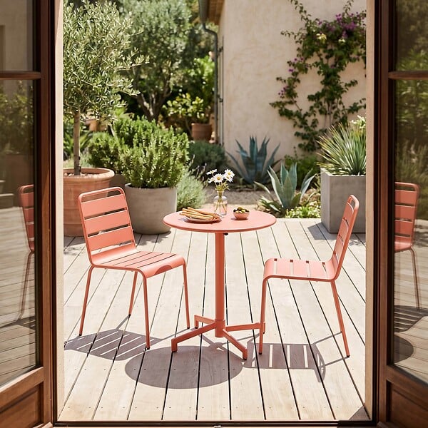 OVIALA - Ensemble table de jardin et 2 chaises en métal argile - Palavas - large