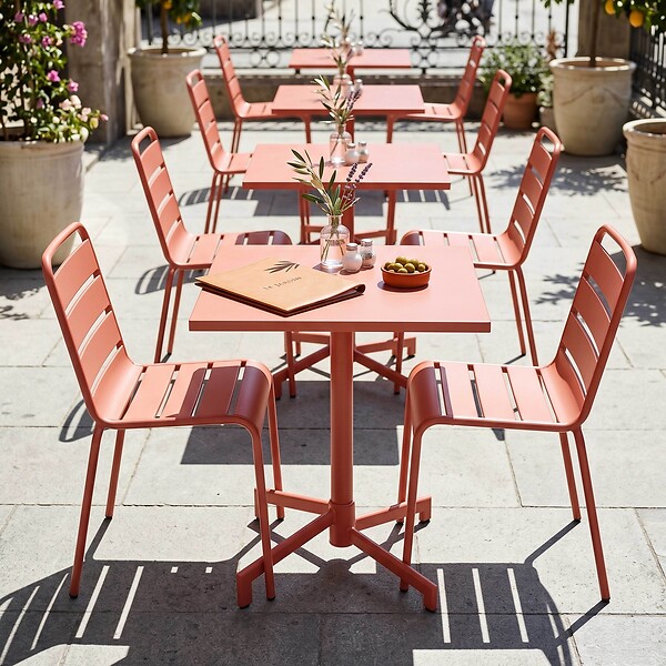 OVIALA - Ensemble table 70 cm et 2 chaises de jardin en métal argile - Palavas - large