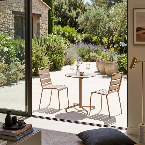 OVIALA - Ensemble table de jardin et 2 chaises en métal taupe - Palavas - large
