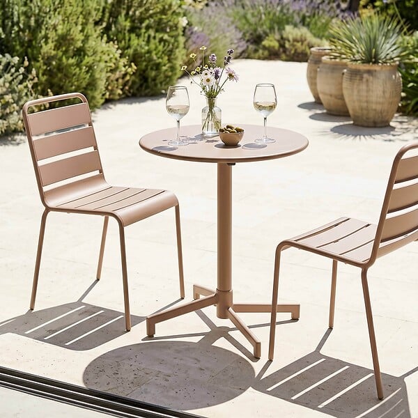 OVIALA - Ensemble table de jardin et 2 chaises en métal taupe - Palavas - large