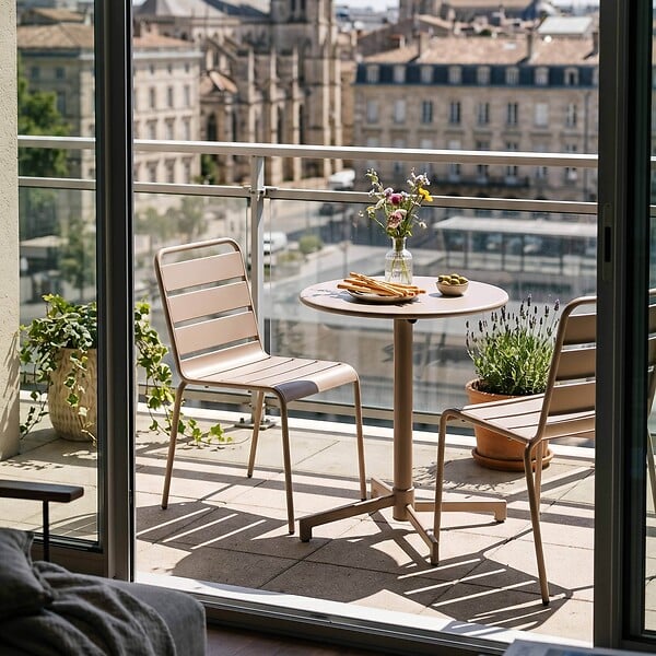 OVIALA - Ensemble table de jardin et 2 chaises en métal taupe - Palavas - large