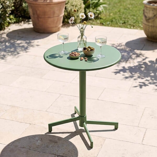 OVIALA - Ensemble table de jardin et 2 chaises en métal vert cactus - Palavas - large