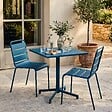OVIALA - Ensemble table 70 cm et 2 chaises de jardin en métal bleu pacific - Palavas - vignette