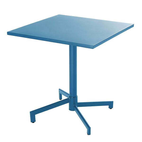 OVIALA - Ensemble table 70 cm et 2 chaises de jardin en métal bleu pacific - Palavas - large