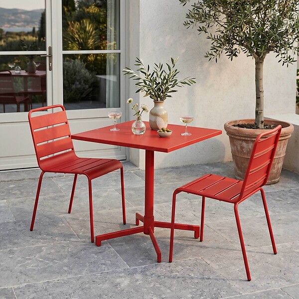 OVIALA - Ensemble table 70 cm et 2 chaises de jardin en métal rouge - Palavas - large