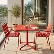OVIALA - Ensemble table 70 cm et 2 fauteuils de jardin en métal rouge - Palavas - vignette