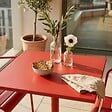 OVIALA - Ensemble table 70 cm et 2 fauteuils de jardin en métal rouge - Palavas - vignette