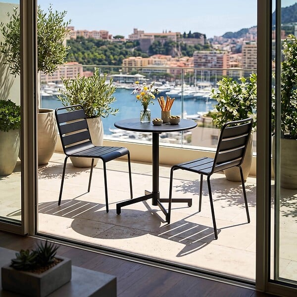 OVIALA - Ensemble table de jardin et 2 chaises en métal gris anthracite - Palavas - large