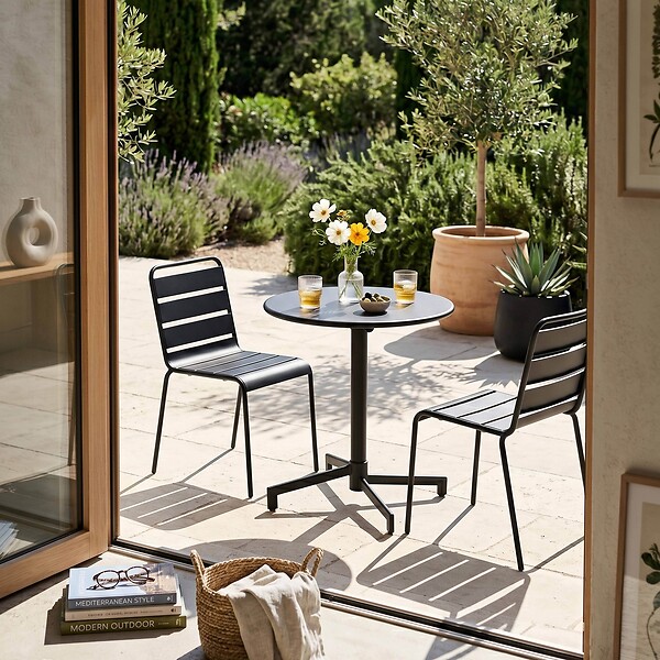 OVIALA - Ensemble table de jardin et 2 chaises en métal gris anthracite - Palavas - large