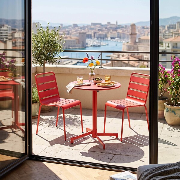 OVIALA - Ensemble table de jardin et 2 chaises en métal rouge - Palavas - large