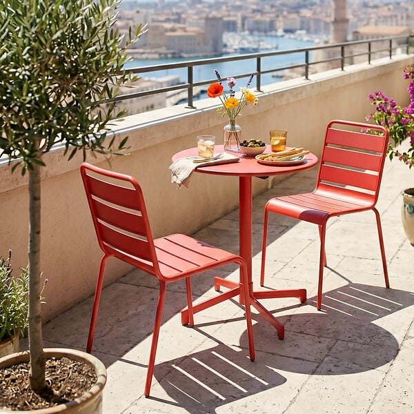 OVIALA - Ensemble table de jardin et 2 chaises en métal rouge - Palavas - large