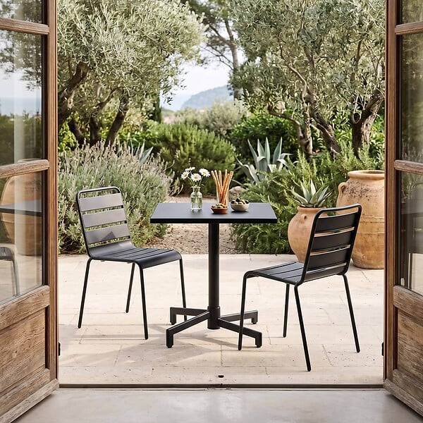 OVIALA - Ensemble table 70 cm et 2 chaises de jardin en métal gris anthracite - Palavas - large