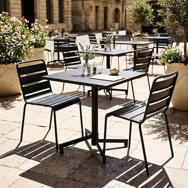 OVIALA - Ensemble table 70 cm et 2 chaises de jardin en métal gris anthracite - Palavas - large