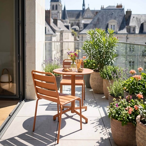 OVIALA - Ensemble table de jardin et 2 chaises en métal caramel - Palavas - large