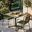 OVIALA - Ensemble table 70 cm et 2 fauteuils de jardin en métal vert kaki - Palavas - vignette