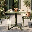 OVIALA - Ensemble table 70 cm et 2 fauteuils de jardin en métal vert kaki - Palavas - vignette