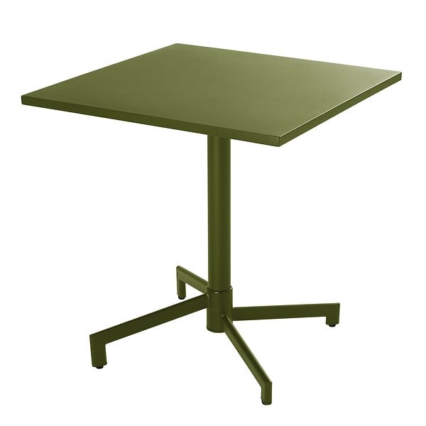 OVIALA - Ensemble table 70 cm et 2 chaises de jardin en métal vert kaki - Palavas - large