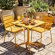 OVIALA - Ensemble table 70 cm et 2 fauteuils de jardin en métal jaune - Palavas - vignette