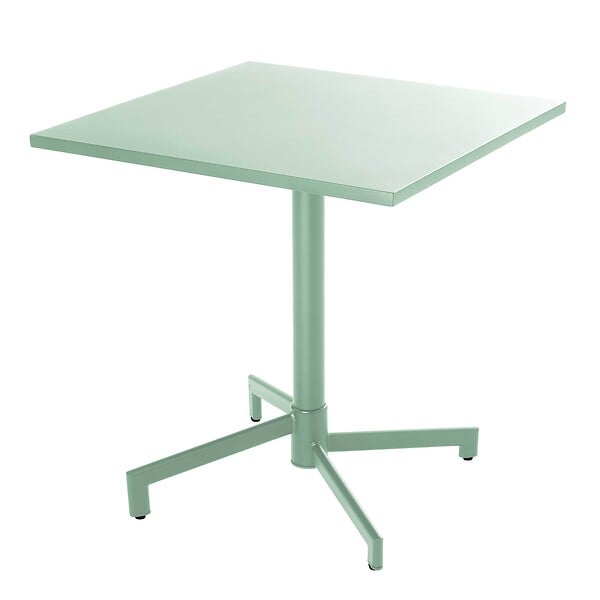 OVIALA - Ensemble table 70 cm et 2 fauteuils de jardin en métal vert sauge - Palavas - large