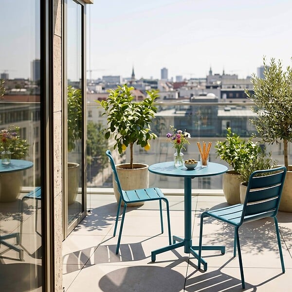 OVIALA - Ensemble table de jardin et 2 chaises en métal bleu pacific - Palavas - large