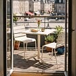 OVIALA - Ensemble table 70 cm et 2 chaises de jardin en métal ivoire - Palavas - vignette