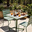 OVIALA - Ensemble table 70 cm et 2 chaises de jardin en métal vert sauge - Palavas - vignette