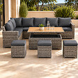 CONCEPT USINE - Salon de jardin modulable 9 places en résine tressée avec table relevable effet bois SAHARA - vignette