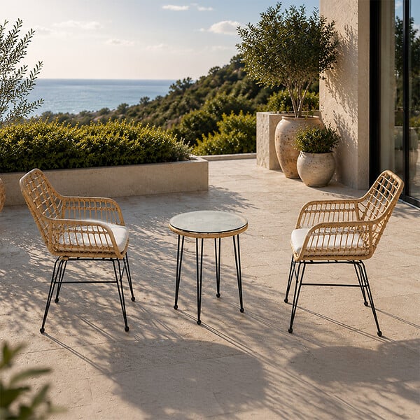 CONCEPT USINE - Ensemble de jardin 2 fauteuils et table basse effet rotin naturel GALICIA - large