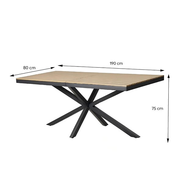 CONCEPT USINE - Ensemble de jardin table 190cm effet bois + 8 fauteuils ALMADA - large