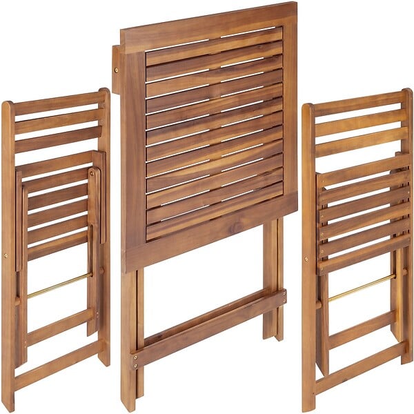 TECTAKE - Ensemble de bistrot marron pliable résistant aux intempéries pour 2 personnes en bois d'acacia huilé et acier galvanisé - large