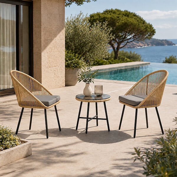 CONCEPT USINE - Ensemble de jardin 2 fauteuils et table basse effet rotin naturel IPANEMA - large