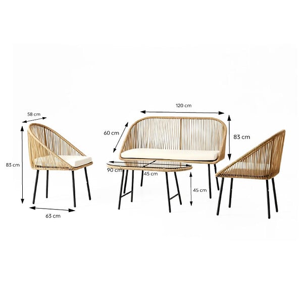 CONCEPT USINE - Salon de jardin 4 places avec table basse effet rotin naturel RAVELLO - large