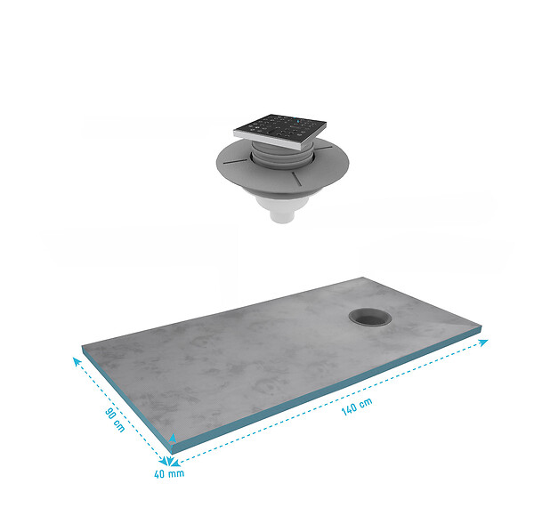 AURLANE - Receveur de Douche à Carreler 140x90 cm avec Bondes à Sortie Verticale - Grille Noire - large