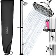 TECTAKE - Douche solaire extérieure écologique en noir et gris avec pommeau pivotant 360° et porte-savon - vignette