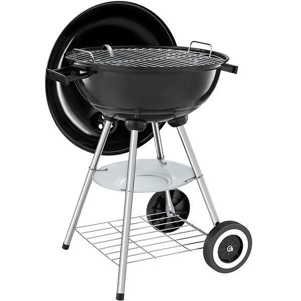 TECTAKE - Barbecue sphérique à 2 roues, Ø 41,5 cm, cendrier amovible noir/gris - large