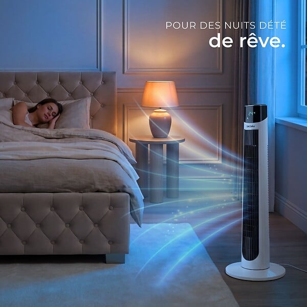 TECTAKE - Ventilateur colonne blanc silencieux économe énergie 3 modes 3 vitesses oscillation 90° écran tactile led - large