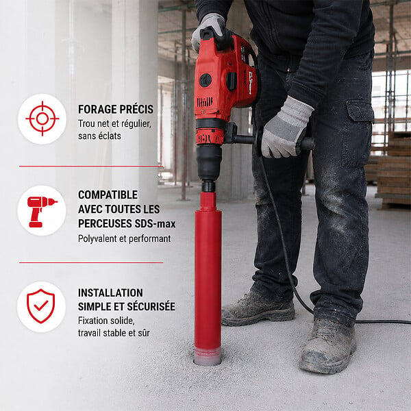 GT MARKET - Couronne diamant Ø 180 mm avec adaptateur pour perceuse et perforateur SDS-max - large