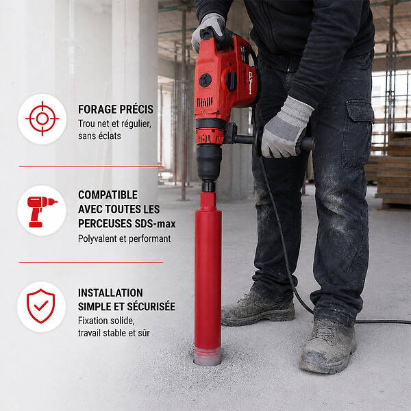 GT MARKET - Couronne diamant Ø 102 mm avec adaptateur pour perceuse et perforateur SDS-max - large