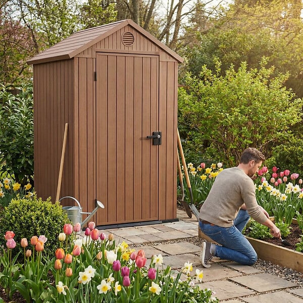 KETER - Keter Darwin 4x4 abri de jardin en résine marron 123,8 x 117 x 205,1 cm (259006) - large