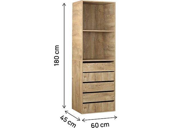 HABITAT ET JARDIN - Armoire avec 5 tiroirs et 2 étagères "Opéra" - 60 x 45 x 180 cm - Beige - large