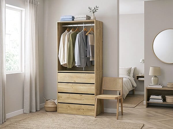 HABITAT ET JARDIN - Armoire avec 4 tiroirs et 1 penderie "Opéra" - 80 x 45 x 180 cm - Beige - large
