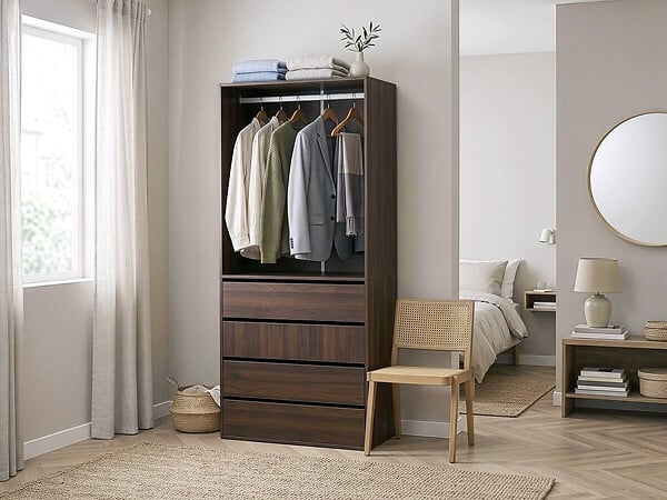 HABITAT ET JARDIN - Armoire avec 4 tiroirs et 1 penderie "Opéra" - 80 x 45 x 180 cm - Marron - large