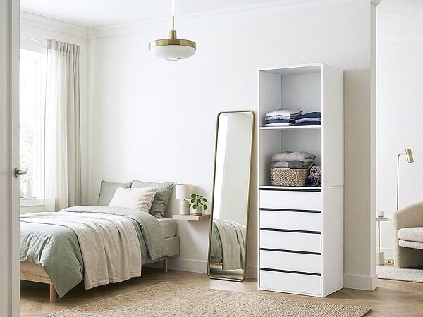 HABITAT ET JARDIN - Armoire avec 5 tiroirs et 2 étagères "Opéra" - 60 x 45 x 180 cm - Blanc - large