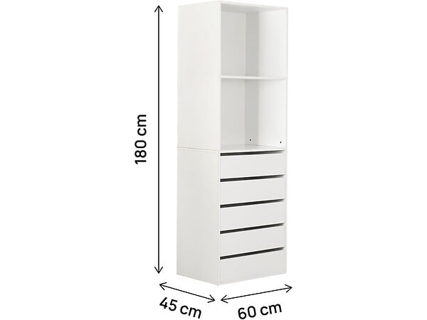 HABITAT ET JARDIN - Armoire avec 5 tiroirs et 2 étagères "Opéra" - 60 x 45 x 180 cm - Blanc - large