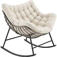 TECTAKE - Fauteuil à bascule rembourré motif matelassé beige structure en acier thermolaqué tressage rotin 93 x 99,5 x 89 cm - vignette