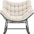 TECTAKE - Fauteuil à bascule rembourré motif matelassé beige structure en acier thermolaqué tressage rotin 93 x 99,5 x 89 cm - vignette